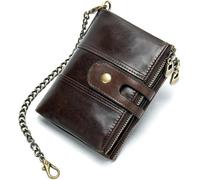 GUOXU Leather Chain Wallet Men's Wallet Leather Soft Durable Mini Wallet with Chain for Men(Coffee)