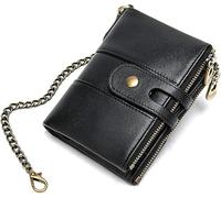 GUOXU Leather Chain Wallet Men's Wallet Leather Soft Durable Mini Wallet with Chain for Men(Noir)
