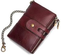 GUOXU Leather Chain Wallet Men's Wallet Leather Soft Durable Mini Wallet with Chain for Men(Red)