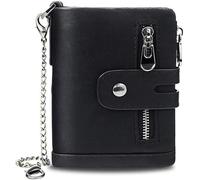 GUOXU Leather Chain Wallet Men's Women's Soft Leather Wallet Mini Wallet Vintage for Men(Black)