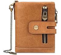 GUOXU Leather Chain Wallet Men's Women's Soft Leather Wallet Mini Wallet Vintage for Men(Brown)