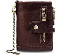 GUOXU Leather Chain Wallet Men's Women's Soft Leather Wallet Mini Wallet Vintage for Men(Coffee)