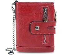 GUOXU Leather Chain Wallet Men's Women's Soft Leather Wallet Mini Wallet Vintage for Men(Red)