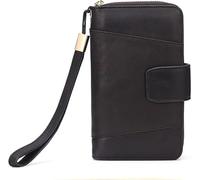 GUOXU Leather Purse Women's Zipper Bag Long Bag Oil Waxed Cowhide Hand Purse Money Clip(E)