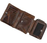 GUOXU Leather Wallet Coin Bag Multi-Slot Top Layer Cowhide Three Fold Short Wallet Coin Wallet