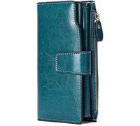 GUOXU Long Korean Waxed Cowhide Leather Women's Multi-Card Money Clip Leather Women's Purse