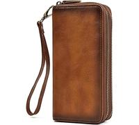 GUOXU Long Wallet Leather Wallet Cowhide Long Wallet Zipper Man's Handheld Wallet