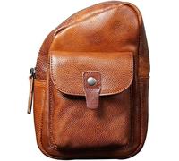 GUOXU Men's Chest Bag Crossbody Bag Large Capacity Vegetable Tanned Shoulder Bag
