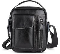 GUOXU Men's fashionable small bag, vertical men's crossbody bag, casual handbag(Black)