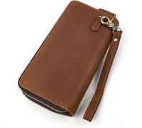 GUOXU Men's Leather Long Wallet Leather Zipper Money Bun Top Layer Cowhide Clutch Purse Coin Wallet