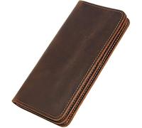 GUOXU Men's long leather wallet with zipper long large capacity wallet(Coffee)