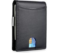 GUOXU Men's RFID wallet, blocking bi-fold thin men's leather wallet with dollar clip multifunction 9 card slot wallet(Black)