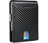 GUOXU Men's RFID wallet, blocking bi-fold thin men's leather wallet with dollar clip multifunction 9 card slot wallet(Carbon Black)