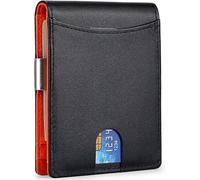 GUOXU Men's RFID wallet, blocking bi-fold thin men's leather wallet with dollar clip multifunction 9 card slot wallet(Oranje)