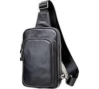 GUOXU Men's Top Layer Chest Bag Men's Crossbody Cowhide Small Chest Bag