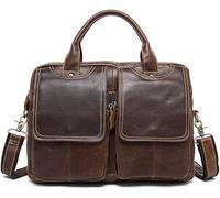 GUOXU Men's Tote Vintage Top Layer Cowhide Computer Briefcase Casual Crossbody Bag(Brown-2)