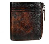 GUOXU Men's Wallet Short Leather Wallet Vintage Men's Money Clip Zipper Coin Purse for Boyfriend