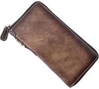 GUOXU Men's Wallet Vintage Fashion clutch bag Long zipper leather clutch men's leather wallet(Coffee)