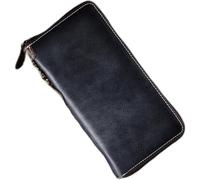 GUOXU Men's Wallet Vintage Fashion clutch bag Long zipper leather clutch men's leather wallet(Vintage Blue)