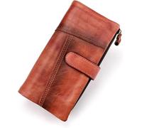 GUOXU Men's Wallet Vintage Long Leather Casual Multi Card Holder Leather Men's RIFD Wallet for Boyfriend(Vintage red)