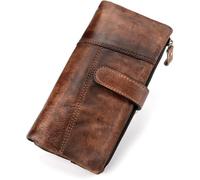 GUOXU Men's Wallet Vintage Long Leather Casual Multi Card Holder Leather Men's RIFD Wallet for Boyfriend(Brown)