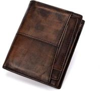GUOXU Men's Wallet Vintage Men's Wallet Anti-theft Brush Anti RFID Head Cowhide Leather Wallet for Boyfriend