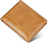 GUOXU RFID Men's wallet, Men's Wallet Anti-theft brush RFID, oil wax leather versatile with blocking men's wallet 1 transparent photo window 2 large note room minimalist wallet(Unique Colour)