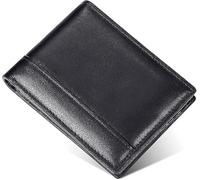 GUOXU RFID Men's wallet, Men's Wallet Anti-theft brush RFID, oil wax leather versatile with blocking men's wallet 1 transparent photo window 2 large note room minimalist wallet(Black)