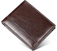 GUOXU RFID Men's wallet, Men's Wallet Anti-theft brush RFID, oil wax leather versatile with blocking men's wallet 1 transparent photo window 2 large note room minimalist wallet(Bruin)