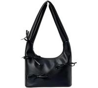 GUOXU Shoulder bag, bow, leather homeless handbag, clutch wallet(Black)