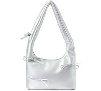 GUOXU Shoulder bag, bow, leather homeless handbag, clutch wallet(Silver)