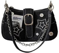 GUOXU Shoulder bag, fashionable button denim wallet, cute crossbody bag, small handbag(Black)