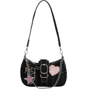 GUOXU Shoulder bag, fashionable button denim wallet, cute crossbody bag, small handbag(Pink)