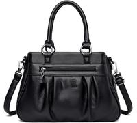 GUOXU Shoulder bag Leather Handbag Purse Luxury Designer Women Shoulder Crossbody Tote Top-handle Bag Female(Black)