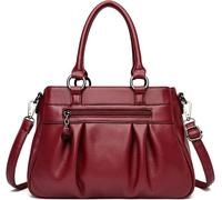 GUOXU Shoulder bag Leather Handbag Purse Luxury Designer Women Shoulder Crossbody Tote Top-handle Bag Female(Red)
