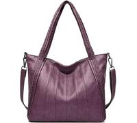 GUOXU Shoulder bag Patchwork Soft Leather Handbags， Women Bags Ladies Large Shoulder Crossbody Hand Bags for Women(Purple)