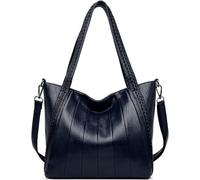GUOXU Shoulder bag Patchwork Soft Leather Handbags， Women Bags Ladies Large Shoulder Crossbody Hand Bags for Women(Blue)