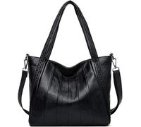 GUOXU Shoulder bag Patchwork Soft Leather Handbags， Women Bags Ladies Large Shoulder Crossbody Hand Bags for Women(Black)