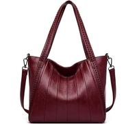 GUOXU Shoulder bag Patchwork Soft Leather Handbags， Women Bags Ladies Large Shoulder Crossbody Hand Bags for Women(Burgundy)
