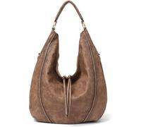 GUOXU Shoulder bag Women Handbags Soft Ladies Leather Shoulder Bags Hollow Out Large Female Zipper Bag(Taupe)