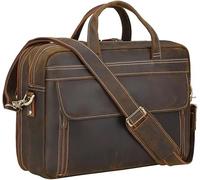 GUOXU Top Layer Cowhide Men's Inch Laptop Bag Shoulder Bag Business Briefcase(Brown-2)
