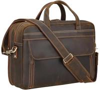 GUOXU Top Layer Cowhide Men's Inch Laptop Bag Shoulder Bag Business Briefcase(Brown-2)