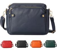 GUOXU Triple Zip Small Crossbody Bag for Women Trendy PU Leather Clutch Wallet Purse Satchel Shoulder Handbags(Blue)