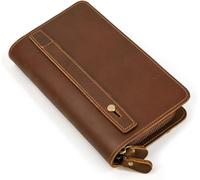 GUOXU Vintage Men's Purse Zipper Purse Multi-Slot Money Top Layer Leather Clutch Bag