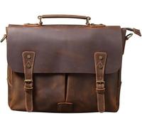 GUOXU Vintage Messenger Bag Men's Handheld Briefcase Leather Shoulder Computer Bag