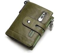 GUOXU Vintage Mini Wallet with zipper pocket Men's Leather Wallet Large capacity Stylish Cow leather wallet Pocket Organizer wallet(Green)