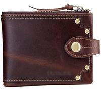 GUOXU Vintage style men's wallet Studded with stylish men's cowhide leather short card holder Wallet Wallet Men's large capacity zipper storage bag