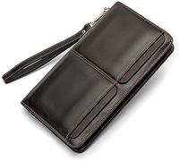GUOXU Wallet for Men Men's Wallet Leather Long Wallet Credit Card Holder Travel Wallet for Boyfriend(Brown)