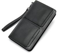 GUOXU Wallet for Men Men's Wallet Leather Long Wallet Credit Card Holder Travel Wallet for Boyfriend(Black)