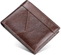 GUOXU Wallets，Mens Wallets， Mens Wallet with Blocking 2 Banknote Compartments 1 ID Window Leather Credit Card Holders(Bruin)